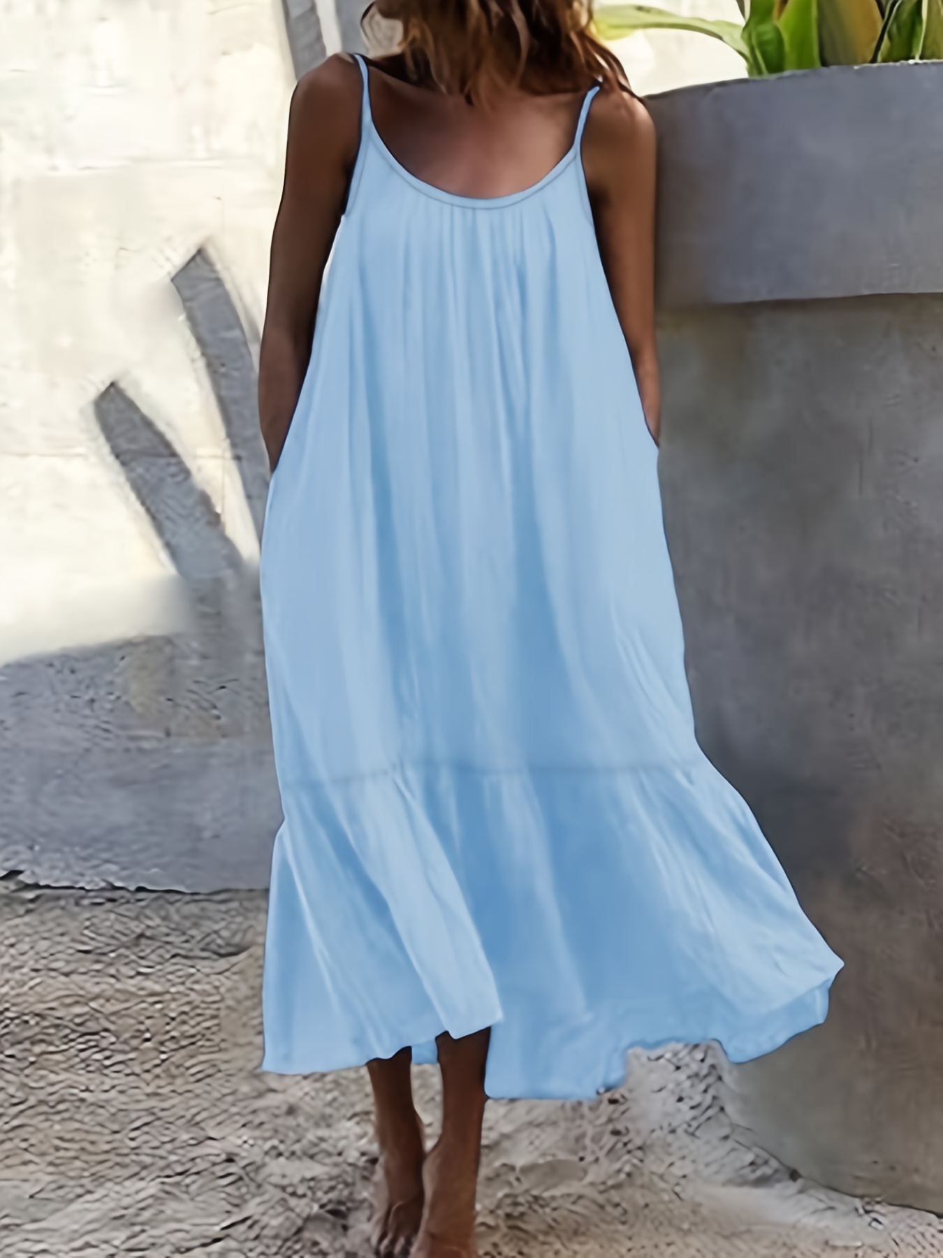 ruffle hem spaghetti strap dress elegant backless cami dress