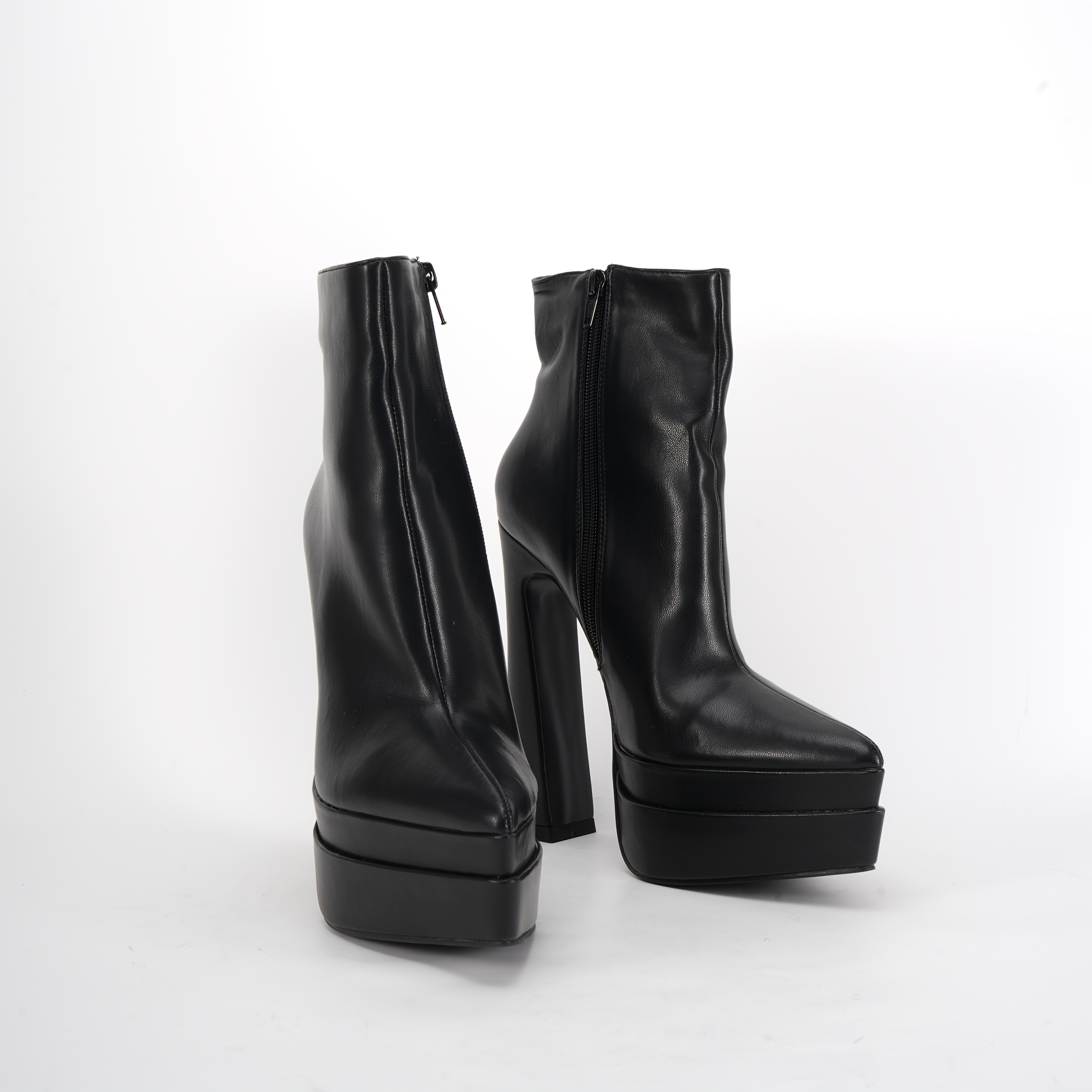 Platform Pointed Heeled Boots Elegant Women's 6-Inch Black