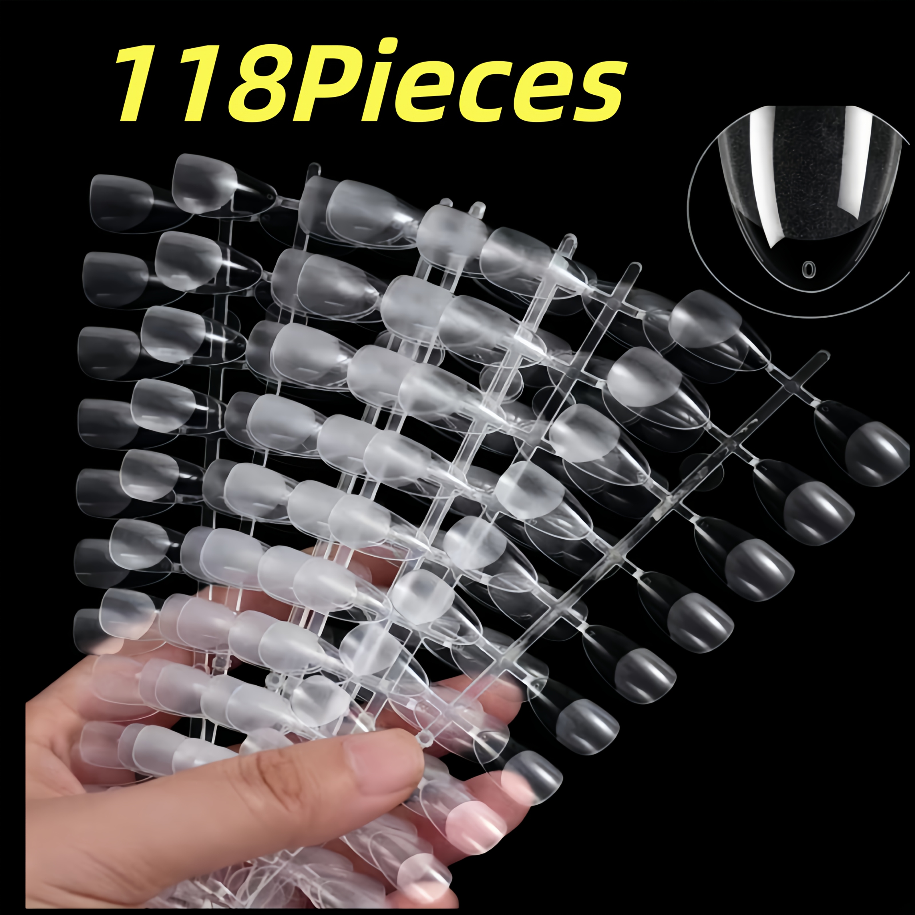 TEMU Lot de 118 pièces d'extrémités d'ongles de cercueil ultra-courtes XXS pour lit d'ongle petit à moyen - Patchs complets à presser en colle souple