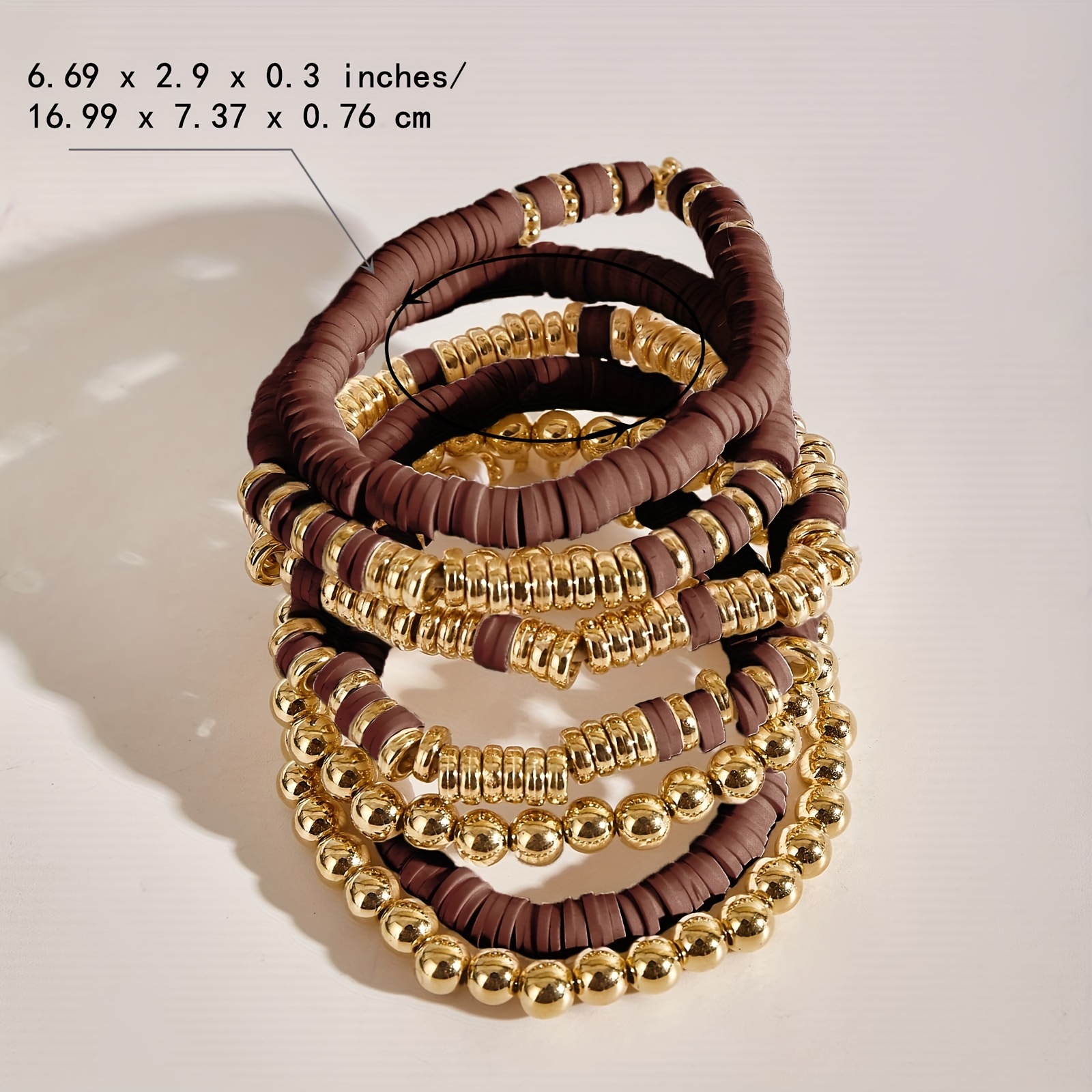 Golden Clay Bead Elastic Bangle Bohemian Style Bracelet