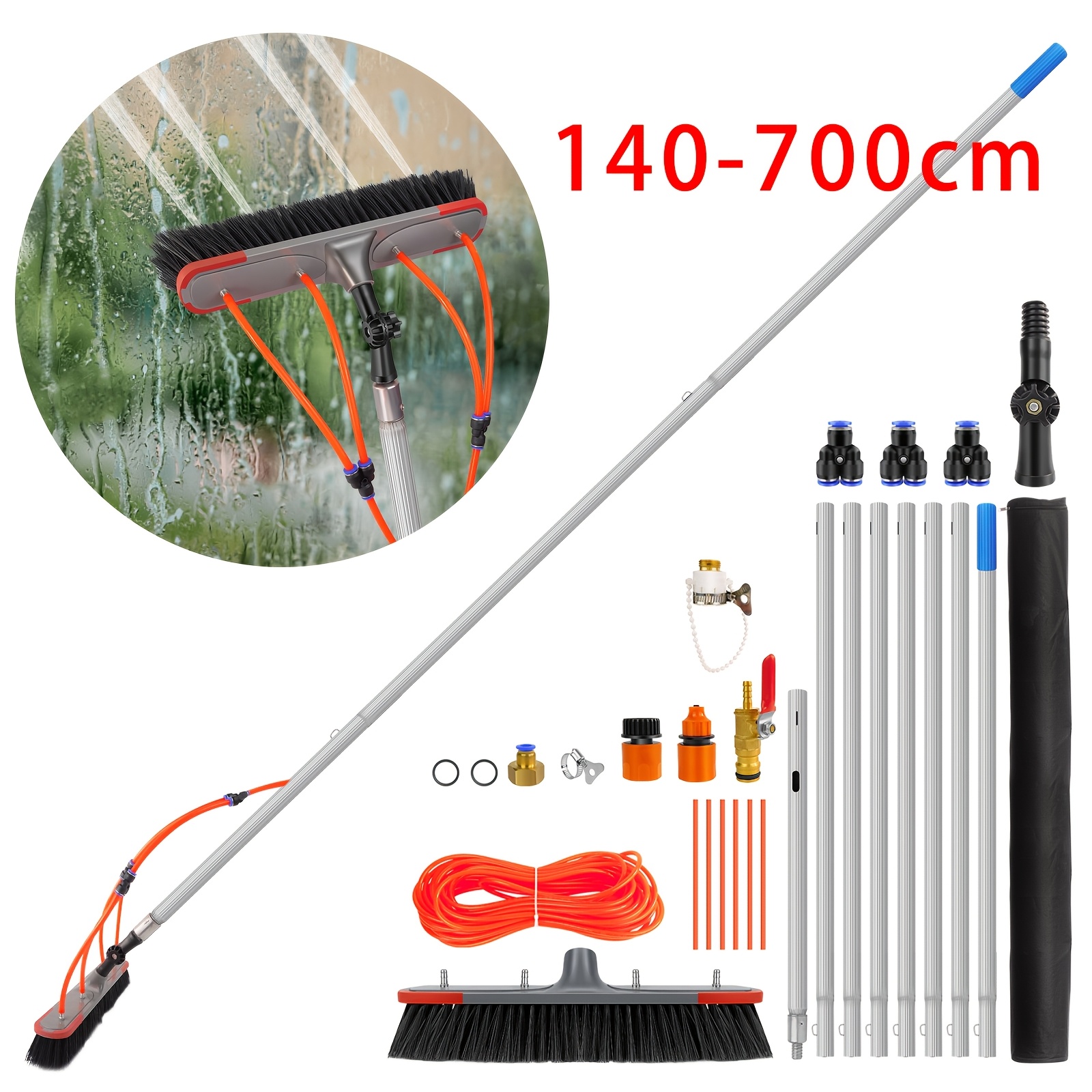 7-meter Extendable Water-fed Window Cleaning Brush | Windows | Cleaner | Car | Roof | Lightweight