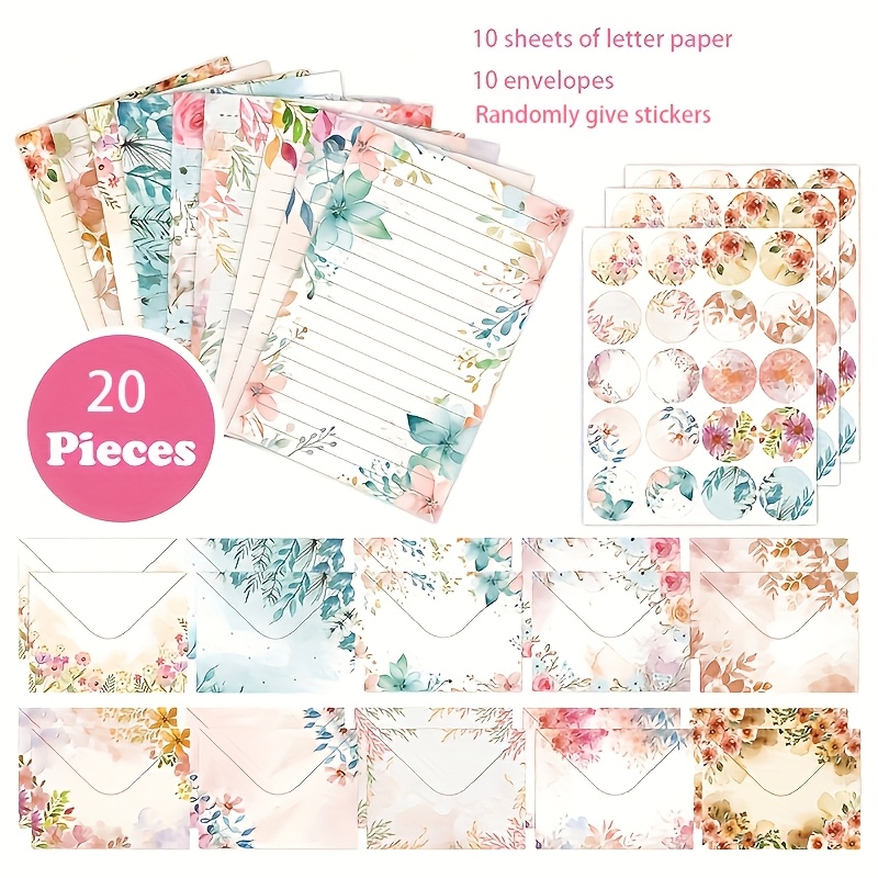 E-shop 20 Stück, Briefumschlag-Set mit Blumenmuster, künstlerische Ins Easy Horizontal Line Briefpapier, kann handschriftlich für Einladungen verwendet