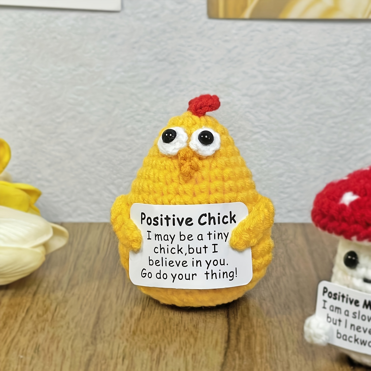 Naozinebi Positive Crochet Cat Mini Animal Emotional Support Gifts Inspirational Handmade Knitted Doll With Card Cute Motivational Crocheting Present For Women Men Friends Family Birthday Decor