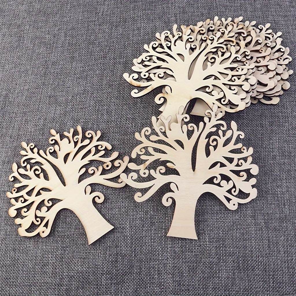 

10pcs Unfinished Wood Tree Cutouts, Unpainted Shapes For Diy Crafts, Home Decor, And Christmas Ornaments