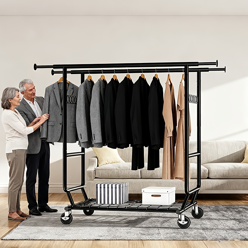 TEMU Heavy-duty Adjustable Metal Clothing Rack With Shelf - 650lbs Garment Organizer, Rolling Dress Rack Suitable For Home & Store Use, 2 Color