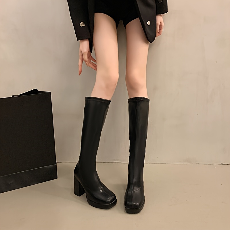 Mysoft Women's Knee High Boots Flat - Side Zipper Warm Fall Winter Boots With Buckle Strap