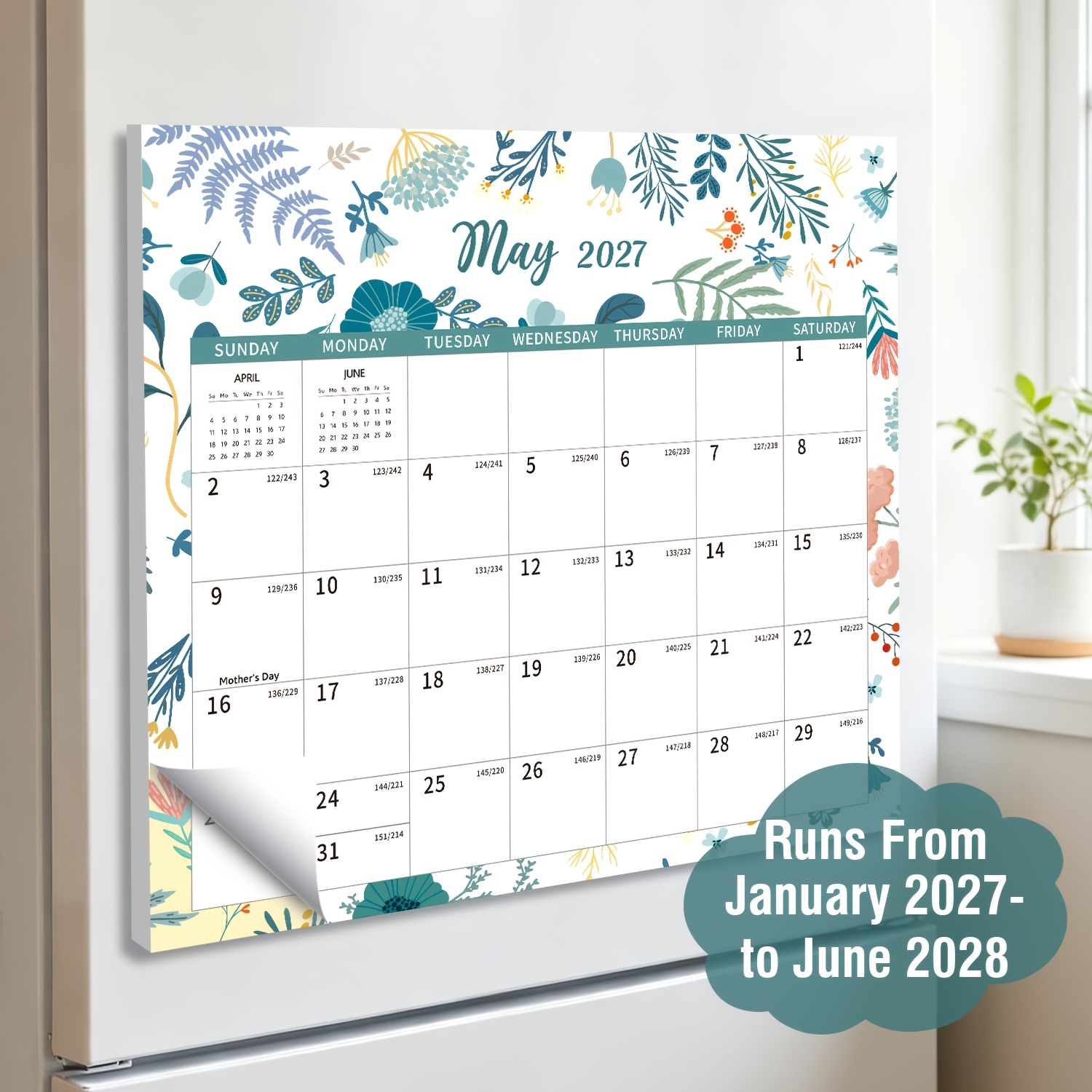 TEMU 2027-2028 Magnetic Calendar For Refrigerator, From 2027 To 2028, 18 Months Fridge Calendar Magnet For Family, Monthly Calendar For Daily