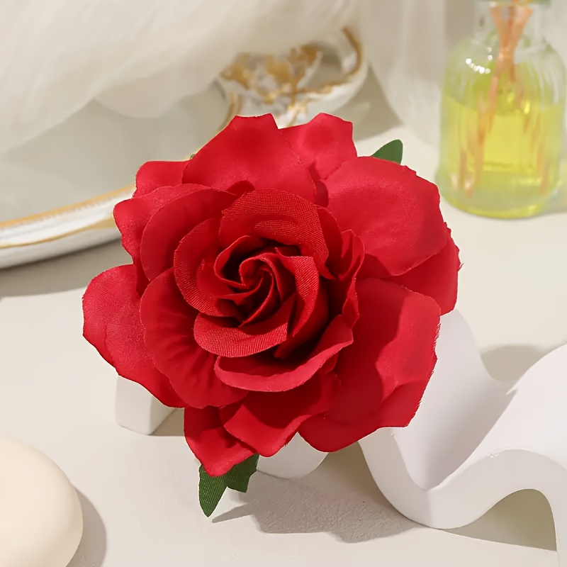 1 Red Rose Pin Hair Clip, Elegant Style, Fabric Material, Suitable For Women's Beach Vacation Decoration