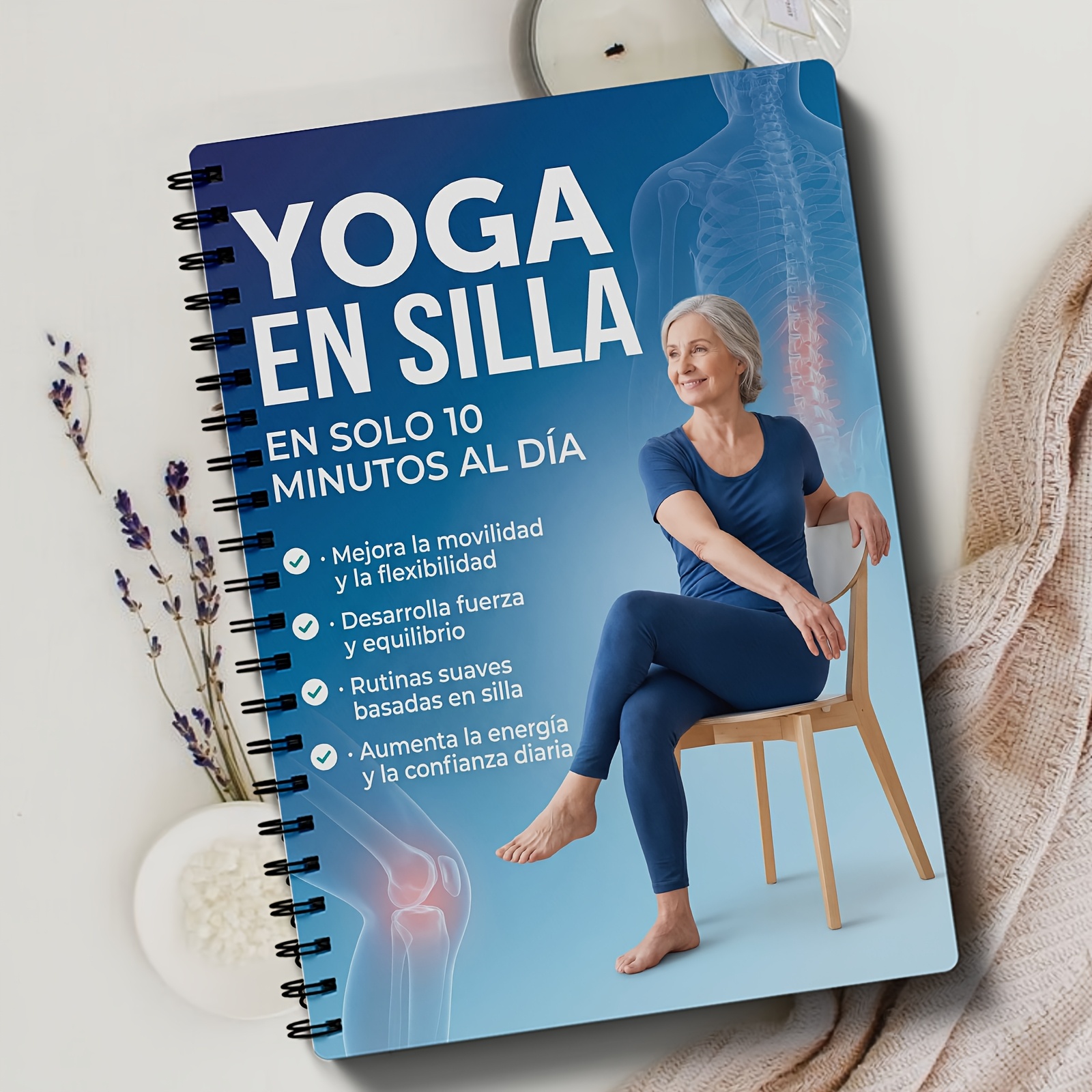 TEMU Libro de ejercicios de yoga en silla para mayores, edición en español, con encuadernación en - Adecuado para fitness en casa, diario de y