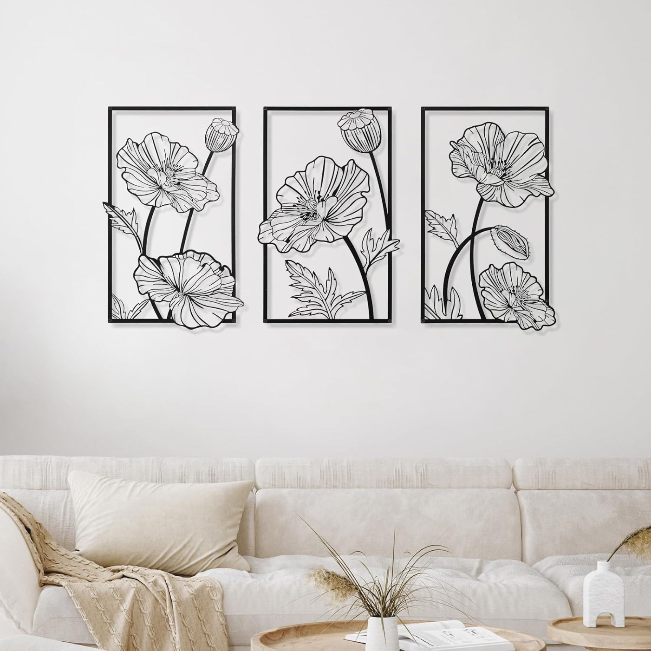 TEMU 3pcs d'art mural en métal noir décoration murale minimaliste décoration murale de chambre fleur suspendue décoration murale de salle de bain art