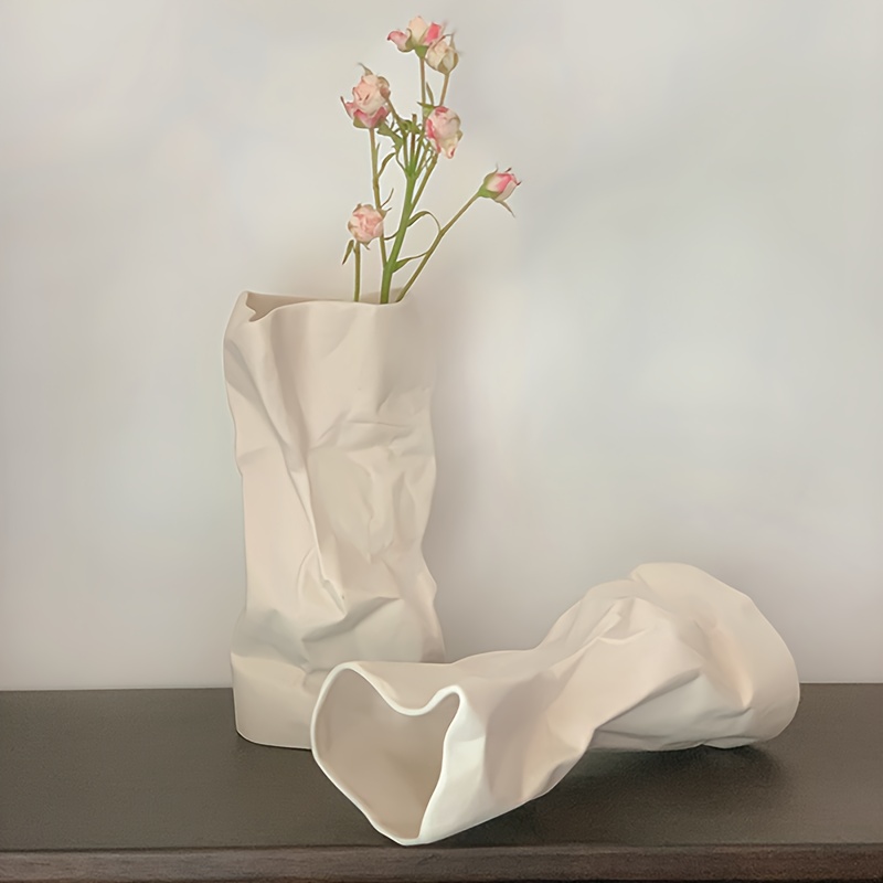 Modern White Ceramic Vase For Home Decor – Geometric Textured Design, Flowers, Centerpieces, And Shelf Display, Ideal For Living Room Or Entryway, Home Decor Vase | Geometric Vase | , Vases Home Decor