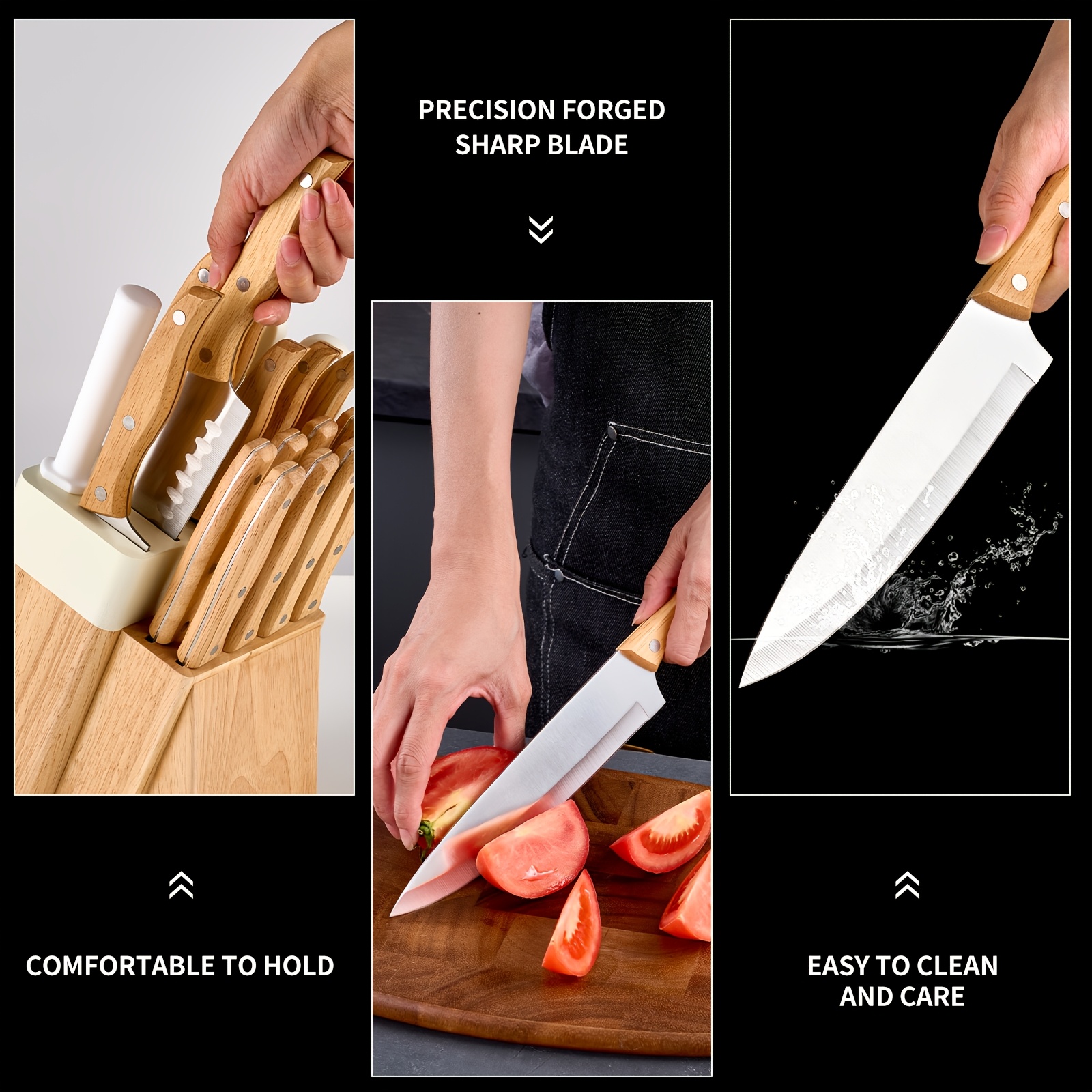 New Christmas Knife Set, 19pcs Knife Set with Block, Forged Construction, High-Carbon Stainless Steel Sharp Blades, Solid Wood Block Knife Set, Natural Wood Handles, And Healthy, Dishwasher Safe.