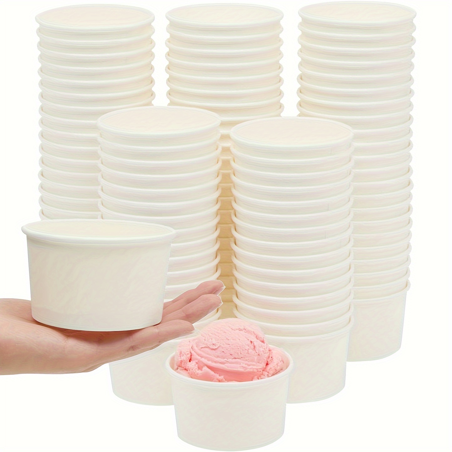

10/50pcs Bowls, 7 Oz White Paper Ice Cream Cups, Disposable Dessert Bowls, For Hot Or Cold Food, Cups For Sundae, Yogurt, Soup, Party Supplies, Kitchen Supplies