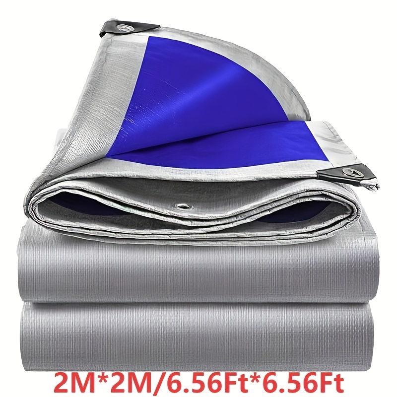 TEMU Lona Blackout Engrosada, Lona Multiusos con Resistencia UV y al , Hebillas de Metal y Bordes , Cubierta de Plástico Duradera, Plateada y Azul,