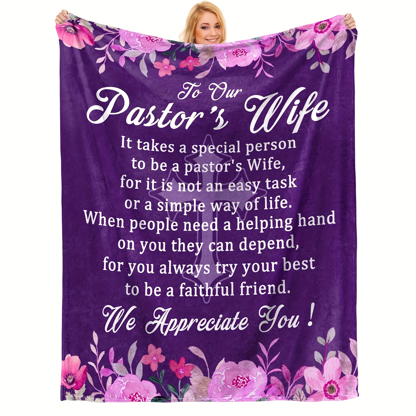 

Pastor's Wife Appreciation Gift Throw Blanket - Contemporary Flannel Knitted Throws With Inspirational Text For All , , Machine Washable, 100% Polyester, - 1pc