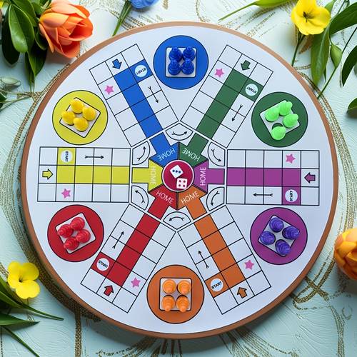 55cm six player ludo flying rubber game board set 55cm large round game board 24pcs in 6 colors 2 dice multiplayer board game the rubber game board is foldable for storage and can be used as a computer mouse pad