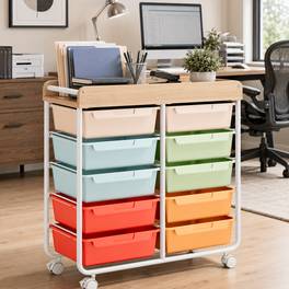 10 tier rolling storage cart with drawers for office mobile utility cart with tabletop organizer with wheels for office home art supplies