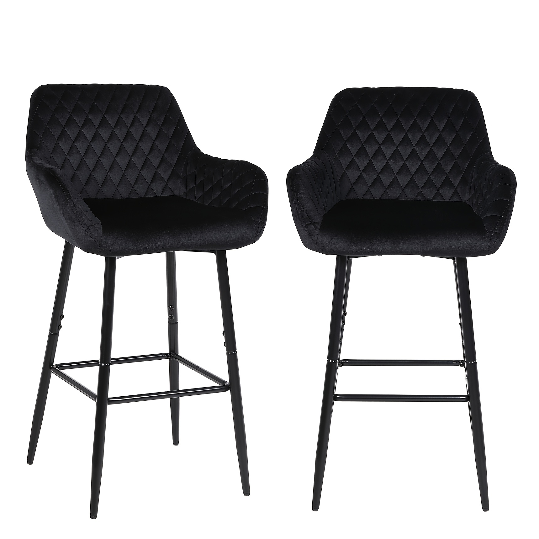 Image of Bar Stool Set Of 2/3/4, Soft Velvet Fabric, Black Metal Legs, With Footrest. Suitable For Kitchens, Bars, And Living Rooms