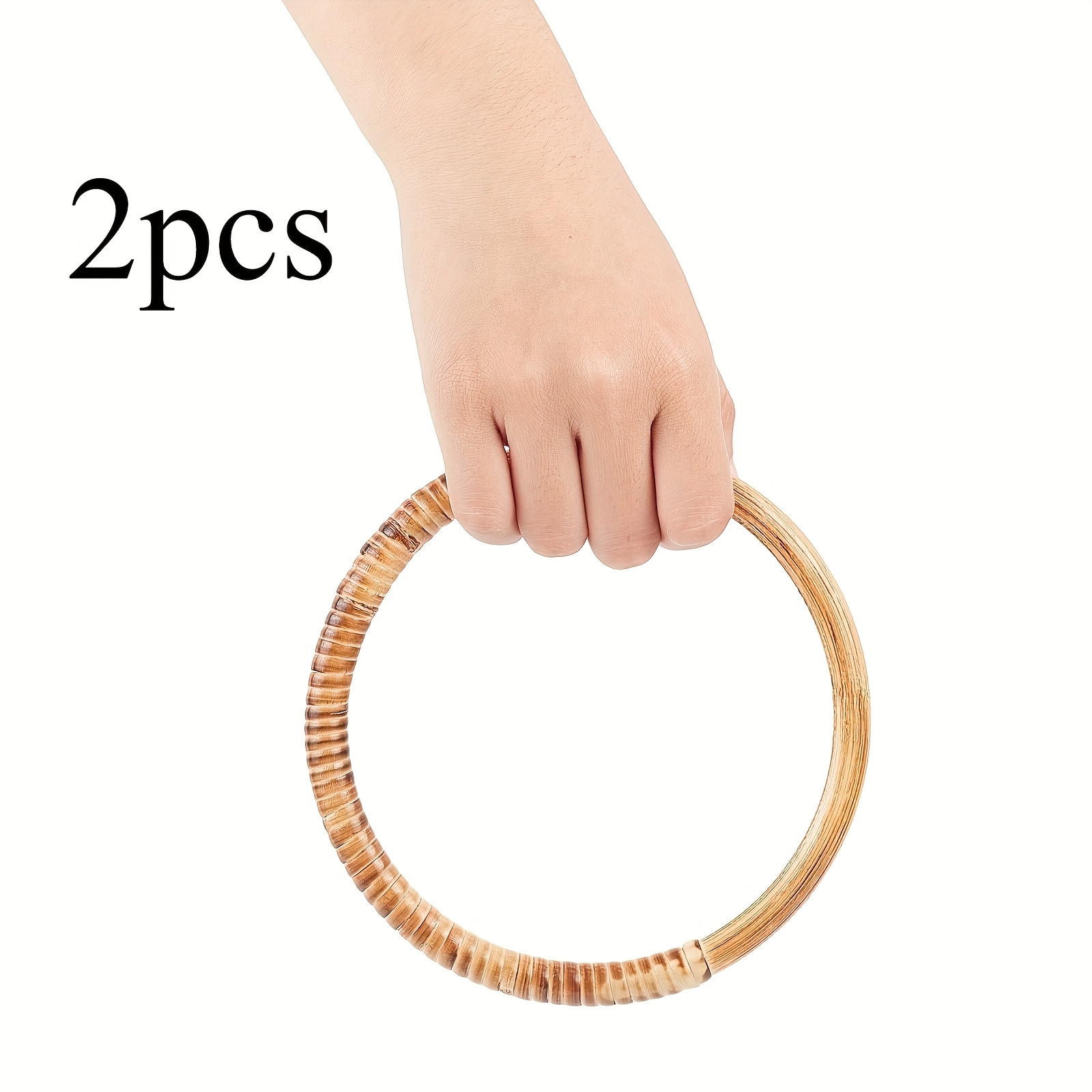 Image of 2pcs Rattan Woven Wood Round Shaped Handles 15.24cm Replacement Decorative Handles For Handmade Bag Purse Wallet Making Crocheted Purse Accessory, Wallet Making, Wallet Making, Diy Wallet Making