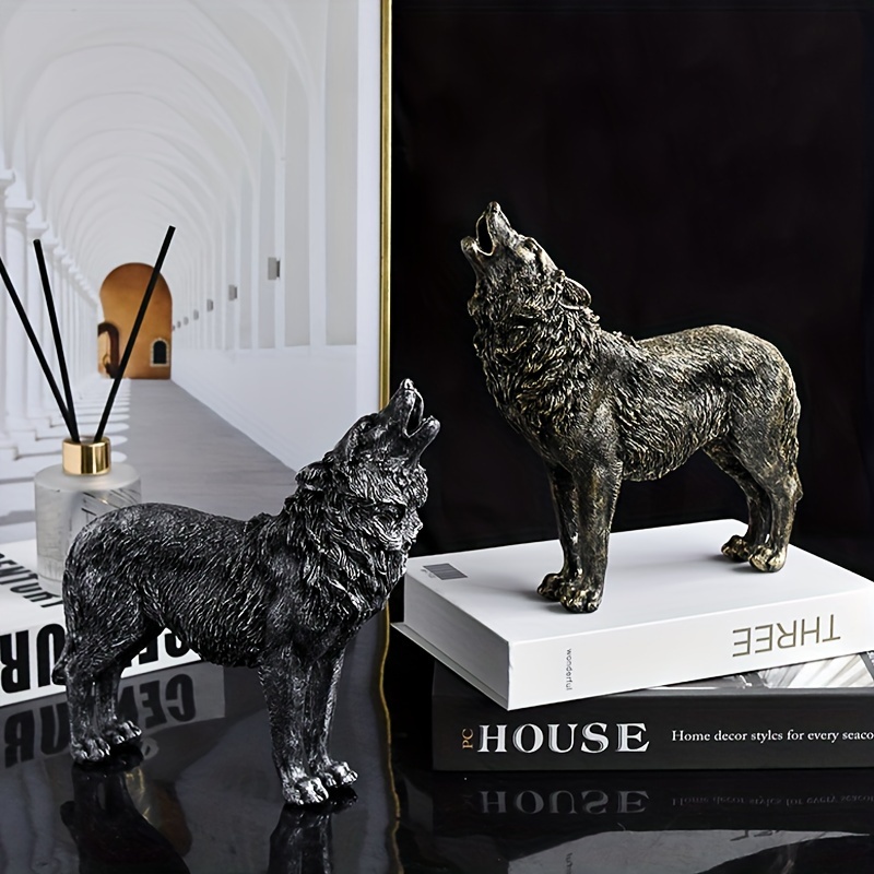 

1pc Golden Silver Imitation Wolf Sculpture Howling Wolf Statue Resin Crafts National Day Decorations Home Furnishing Items
