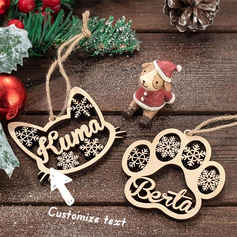 

Customizable Wooden Christmas Tree - Dog Paw & Cat Diy Lettering, Tag For Decorations