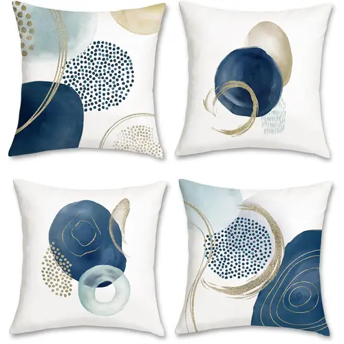 4pcs abstract boho throw pillow covers century modern minimalist blue golden geometric designs 100 polyester with zip closure machine washable for versatile home decor on couch sofa or bed bedroom throw pillows polyester fabric decorative pillows