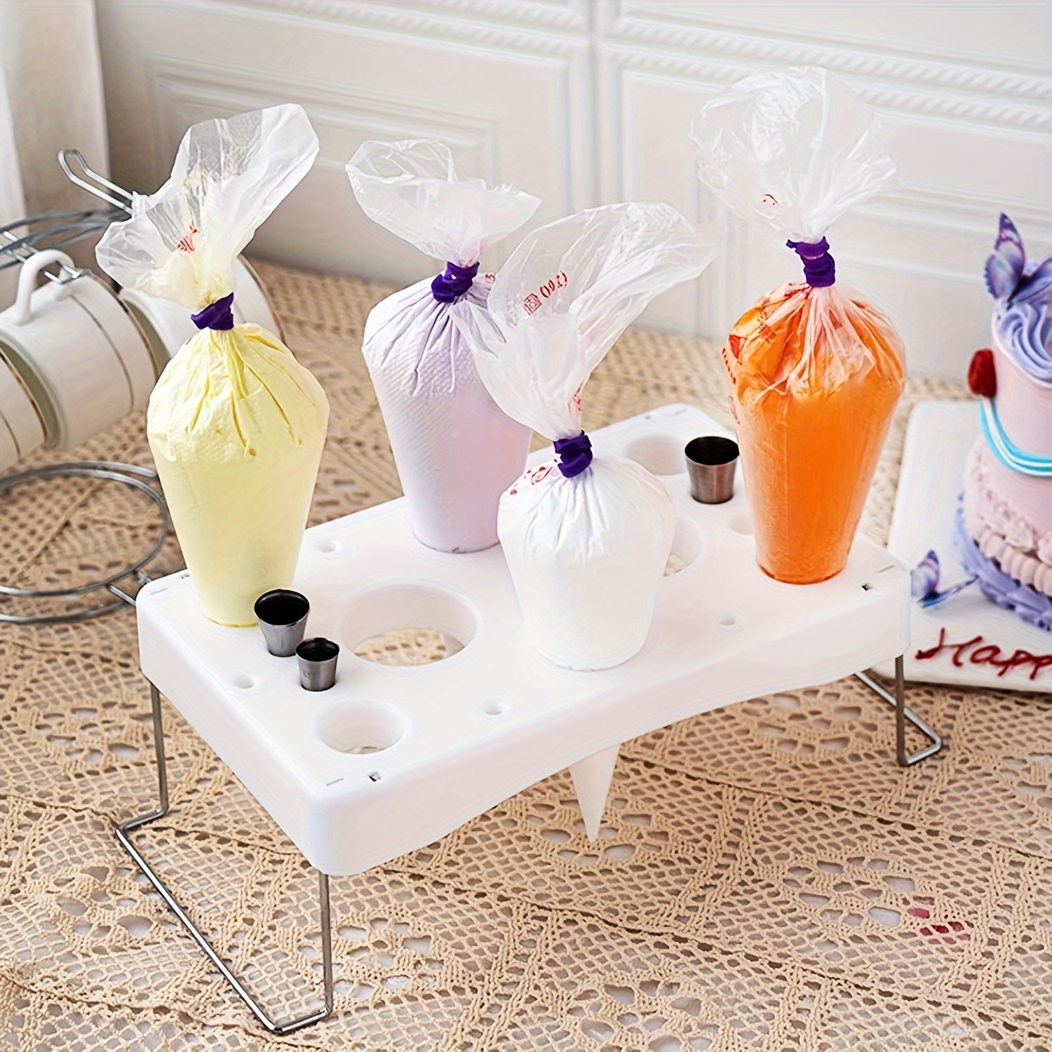 

1pc, Foldable Plastic Pipe Bag Display Stand, Cream Pipe Bag Holder, Storage Rack, Baking Cake Making Gadgets