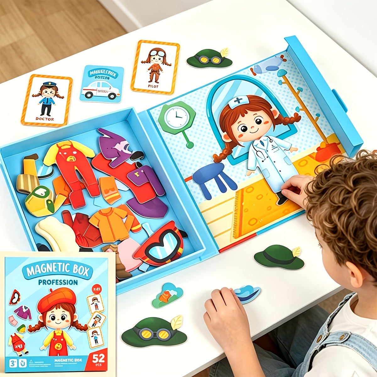 TEMU 52 pièces Jeu de force magnétique d'apprentissage cognitif, 11 cartes et 41 pièces de puzzle, expérience interactive parent-enfant, jouets