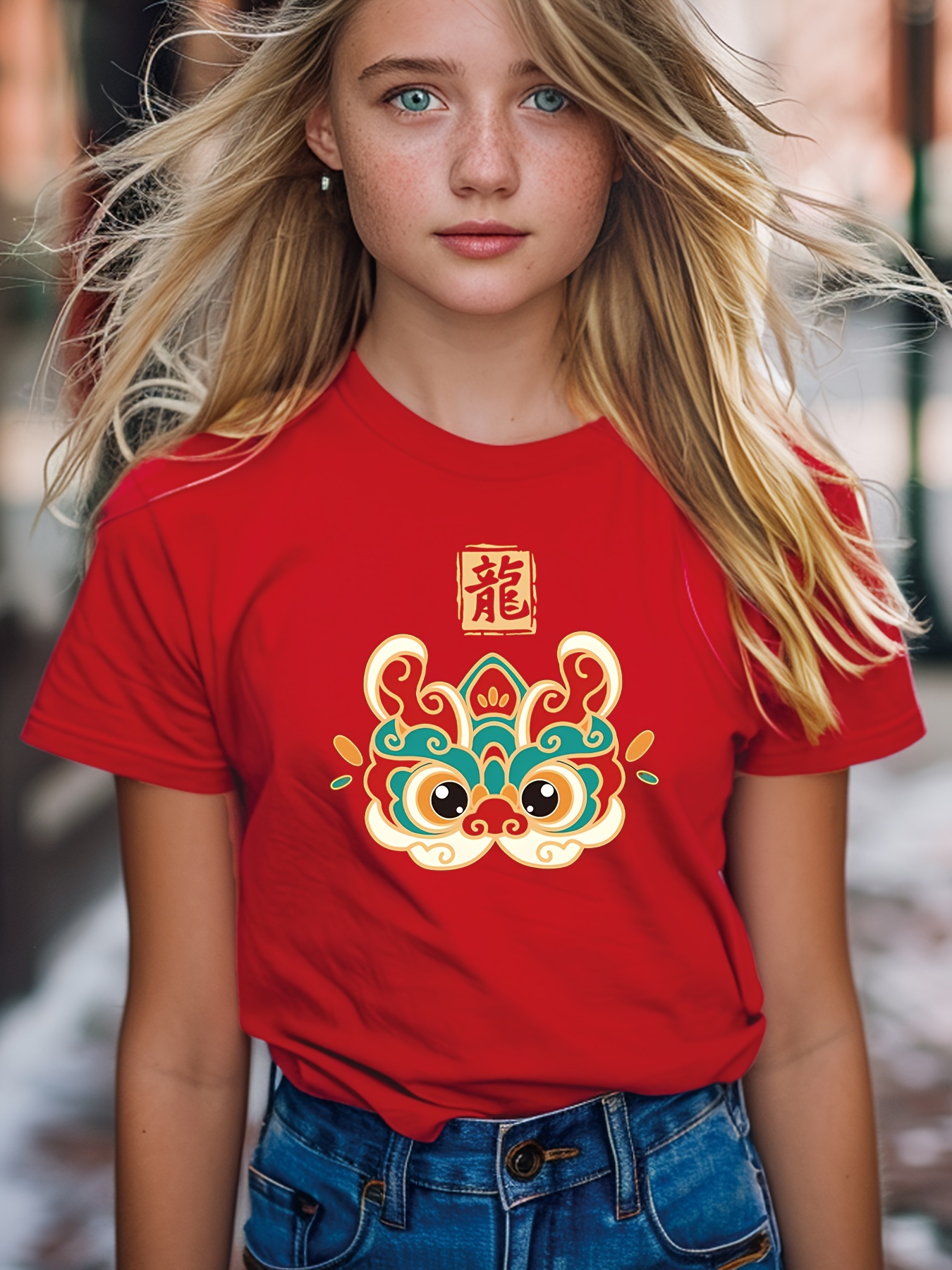 Girls Long Trumpet Sleeve T Shirt Chinese Style Dragon - Temu