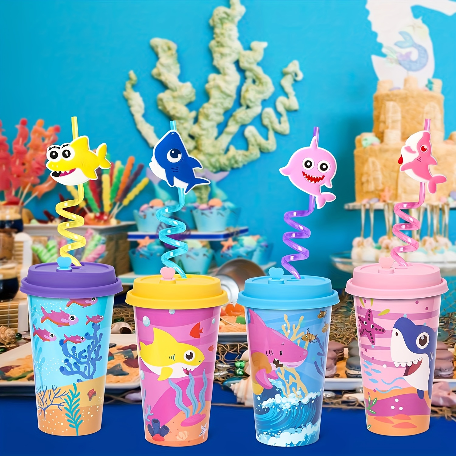 

4pcs Cups, Birthday Party Cups In , 16oz Plastic Themed Reusable Party Supplies Decorations Cups With Plugs (straws Not Included)