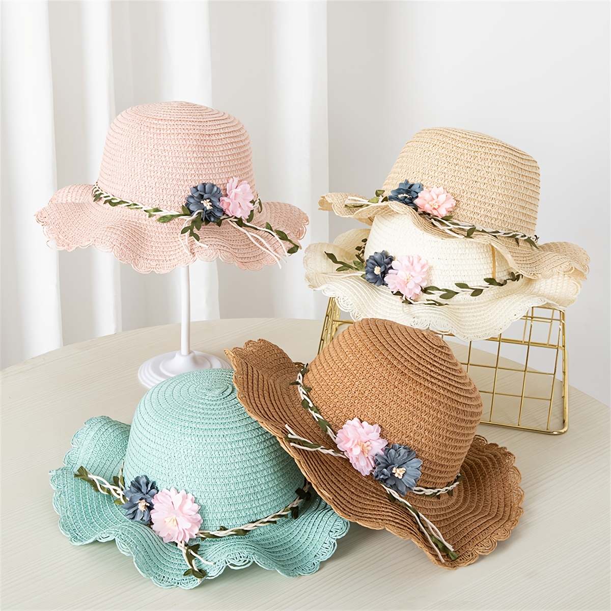 new summer straw hat set for girls, including protection cap and a