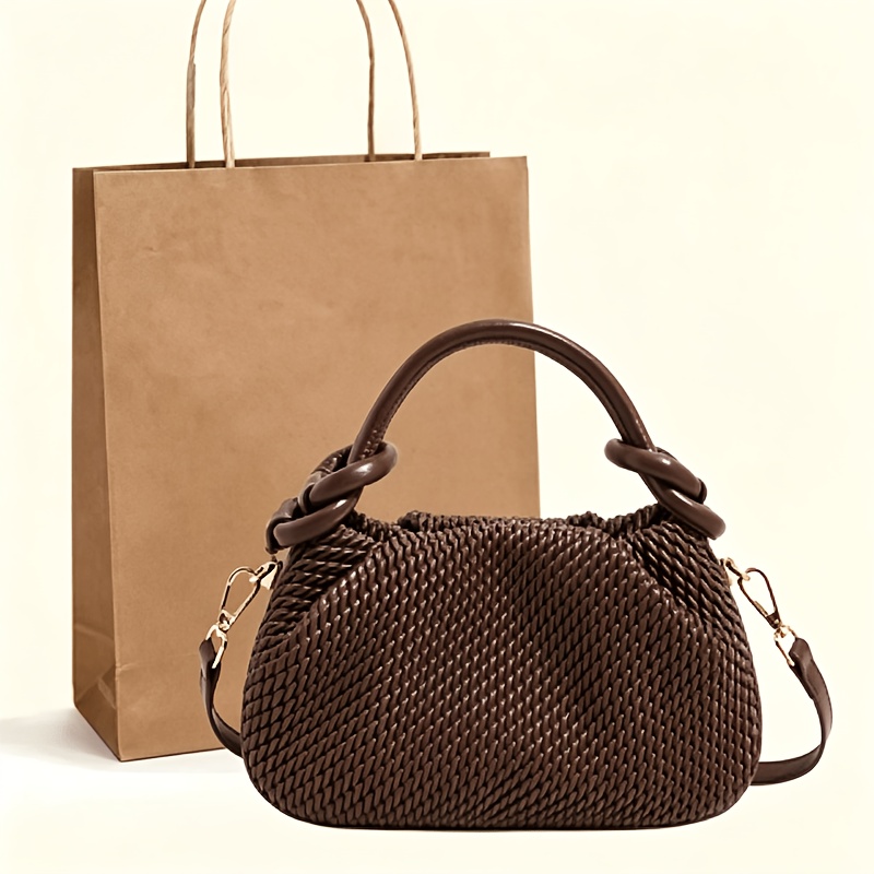 TEMU New Retro Pleated Weave Women's Shoulder Bag, Fashionable Cloud-shaped Purse, Casual Crossbody Phone Bag, Niche Premium Handheld Shoulder Bag