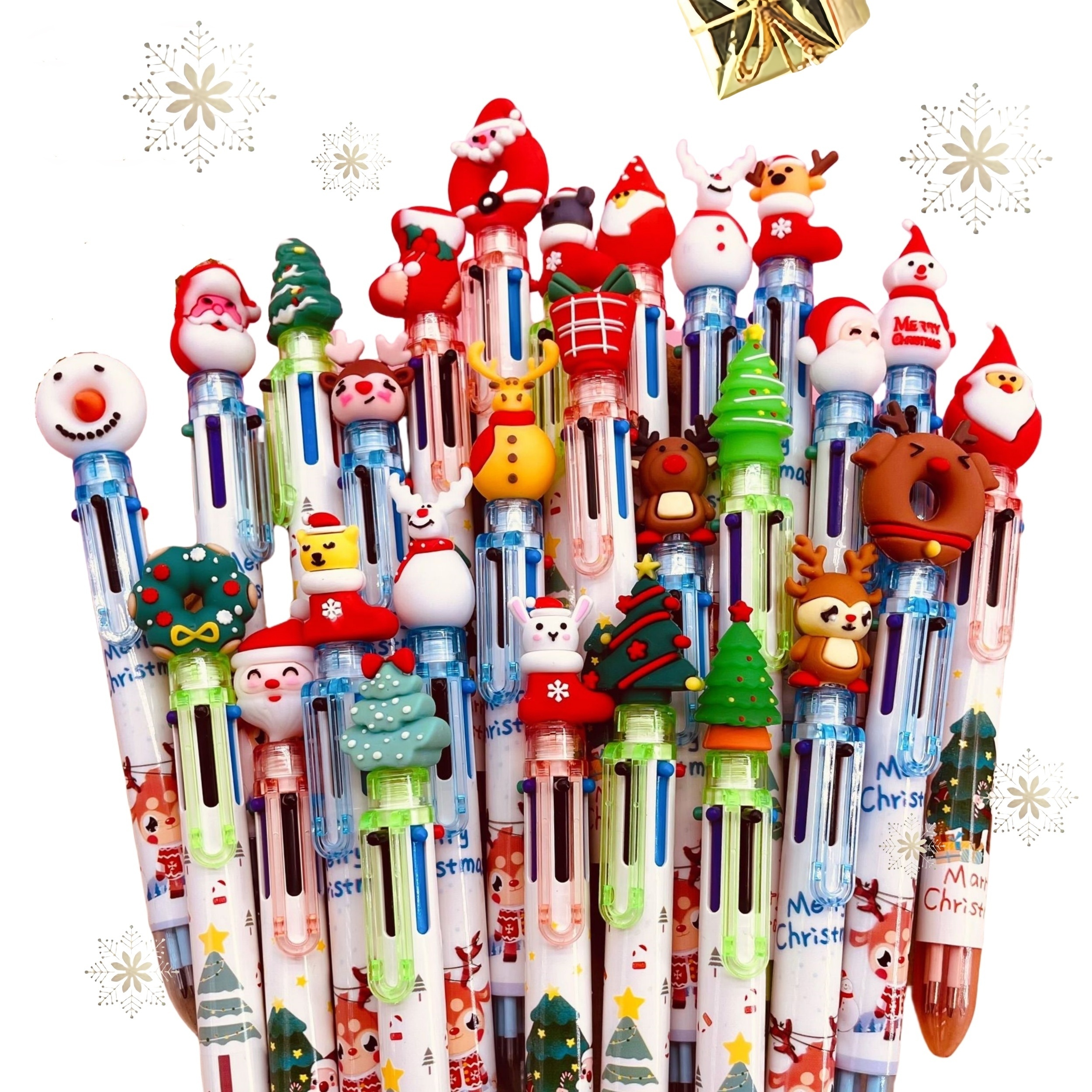 

18pcs Christmas Ballpoint Pens Set, Retractable & Colorful, 6 Vibrant Colors, Gift, Cute Office Supplies