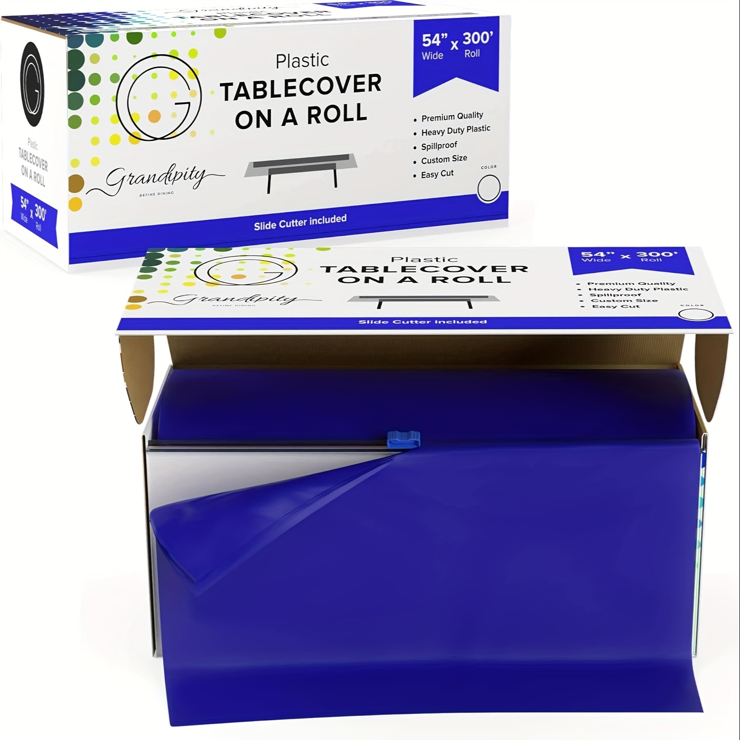 

Plastic Tablecloth Roll - 54" X300' Blue Plastic Table Cloths For Parties Disposable With Cutter Box - Cut To Size Disposable Tablecloth Plastic Table Cover For Rectangle & Round