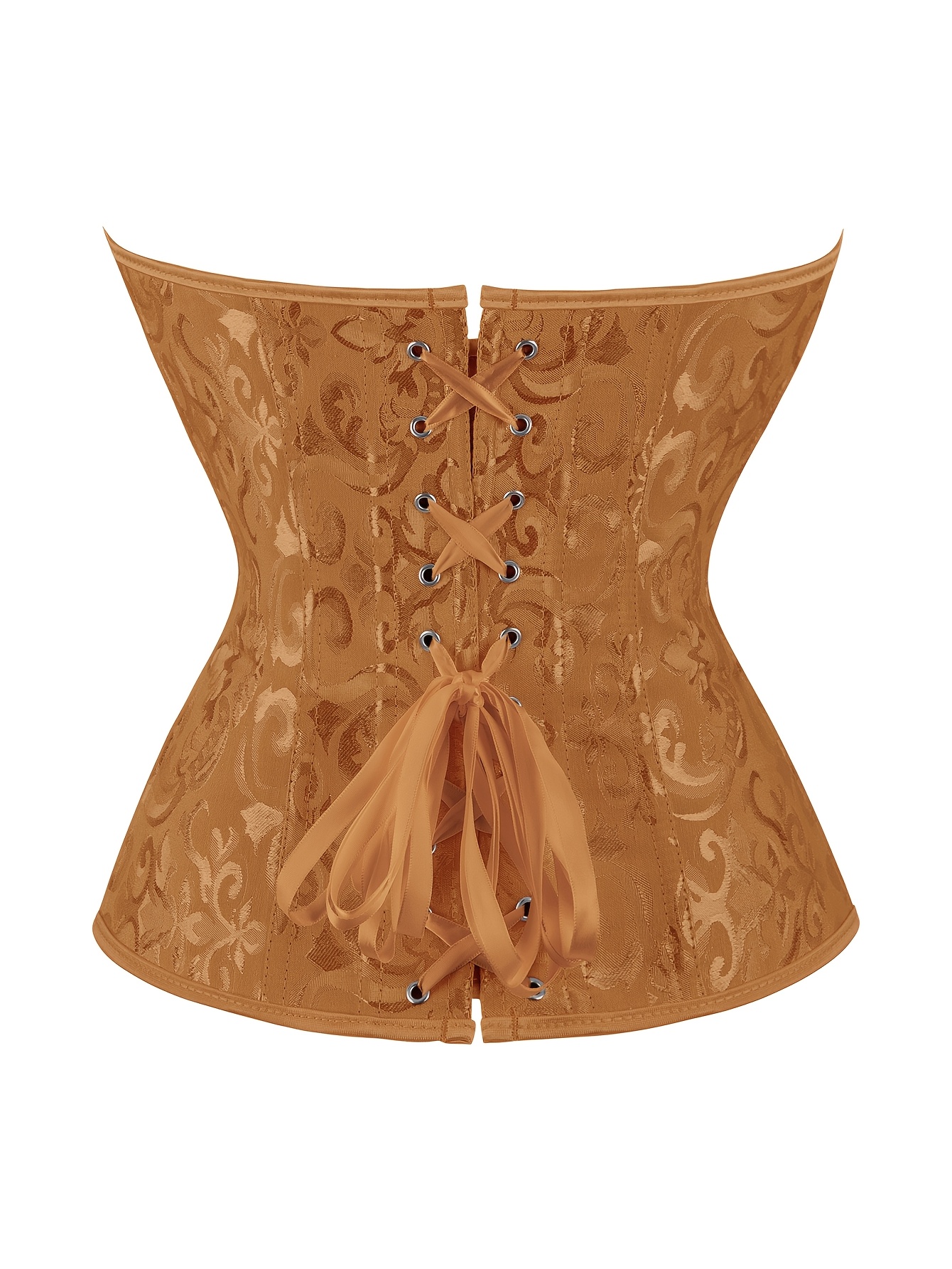 White Lace-Up Corset Top - Strapless, Tummy Control, Slimming Fishbone Bustier with Floral Jacquard Design, Front Hook Closure for Women