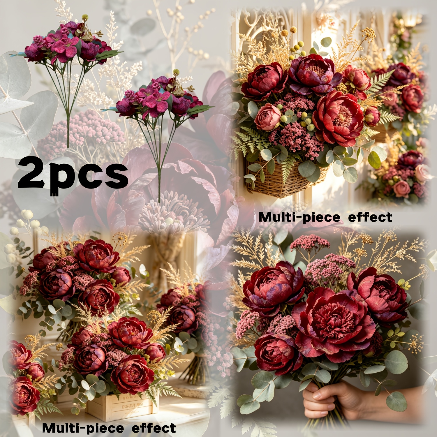 Image of Autumn Color High- Hydrangea Petals Simulation Bouquet 2pcs - Snowflake Fabric - - Suitable For Home Decoration -- , Coffee Shop Decoration, Shooting Props