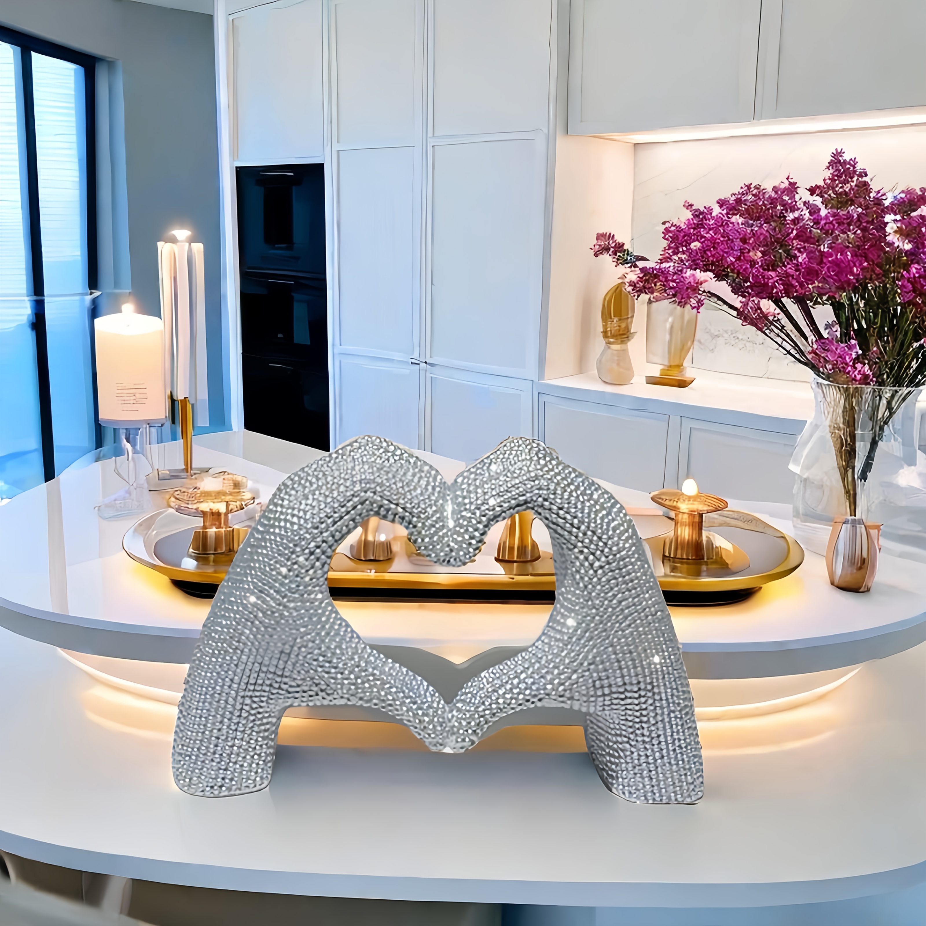 

1 Elegant Resin Heart Gesture Statue - Sparkling For Room, Bookshelf, Wedding Scene, 's Day Gift, Indoor/outdoor Love-themed Decor, Home Decor And Accessories