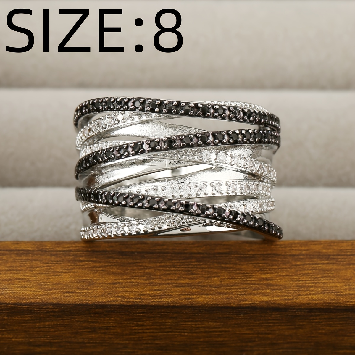 Unisex Copper Multi-Layer Overlapping Ring with Synthetic Zirconia