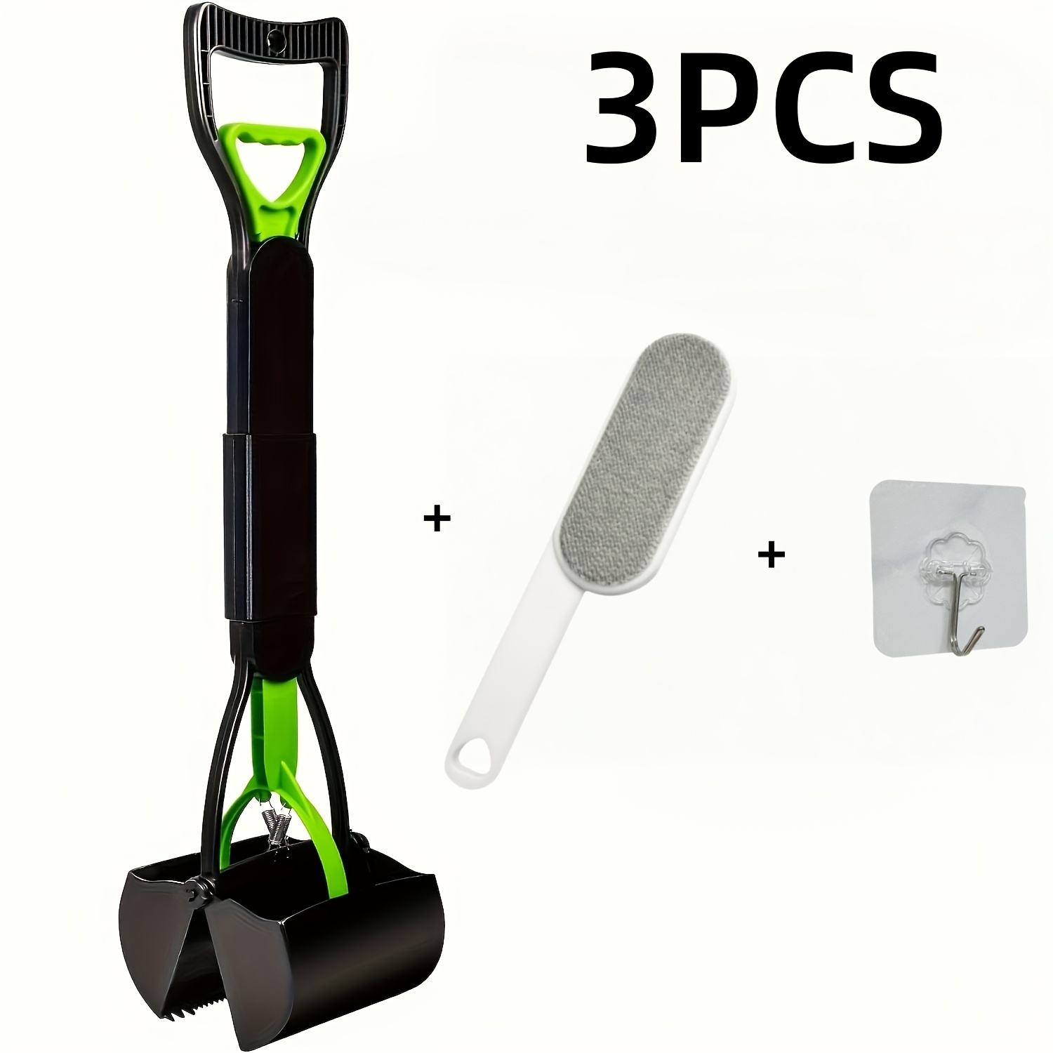 TEMU Ensemble de 3 pièces (Pelle à Crotte de Chien Pliable et Portable + Brosse de Nettoyage + Crochet Transparent), Fournitures de Nettoyage,