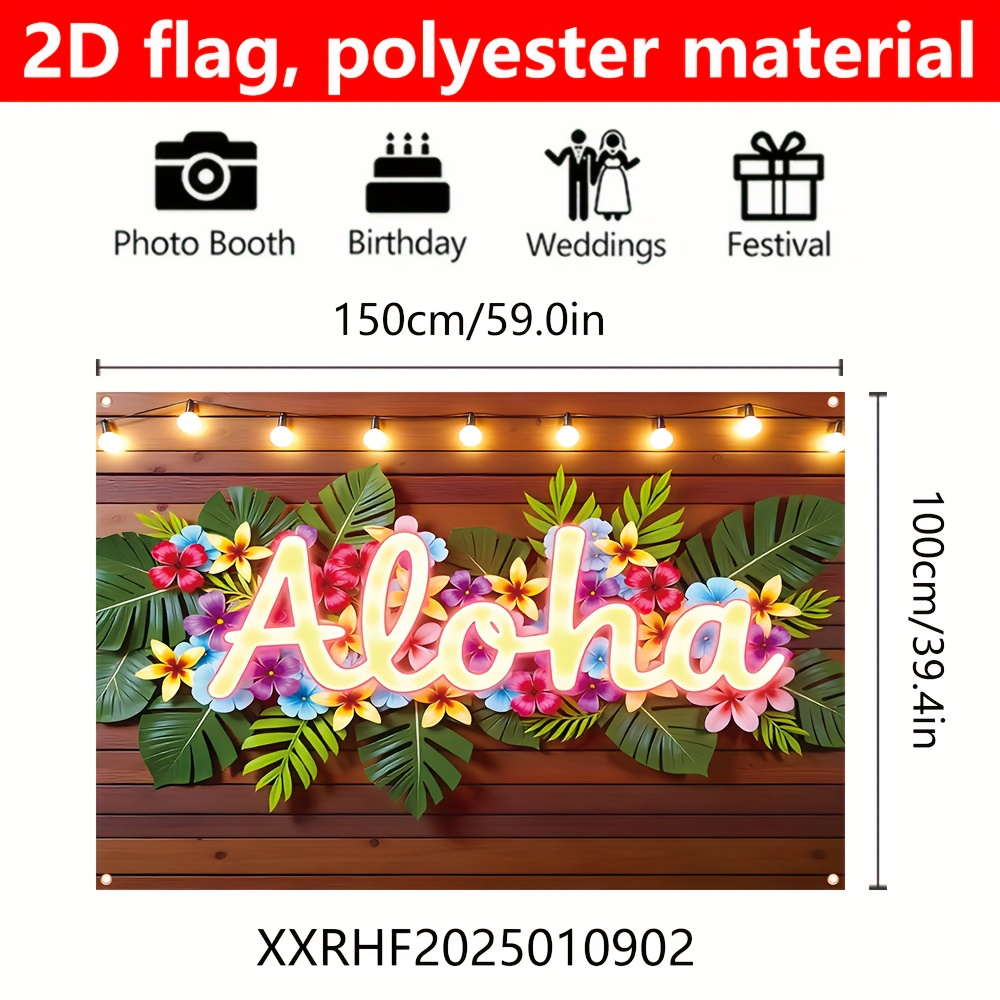 E-shop ein tropisches Sommer-Banner mit den Maßen 150 cm x 100 cm (59,0 Zoll x 39,4 Zoll), entworfen für eine ALOHA-Party mit einem Hintergrund, der