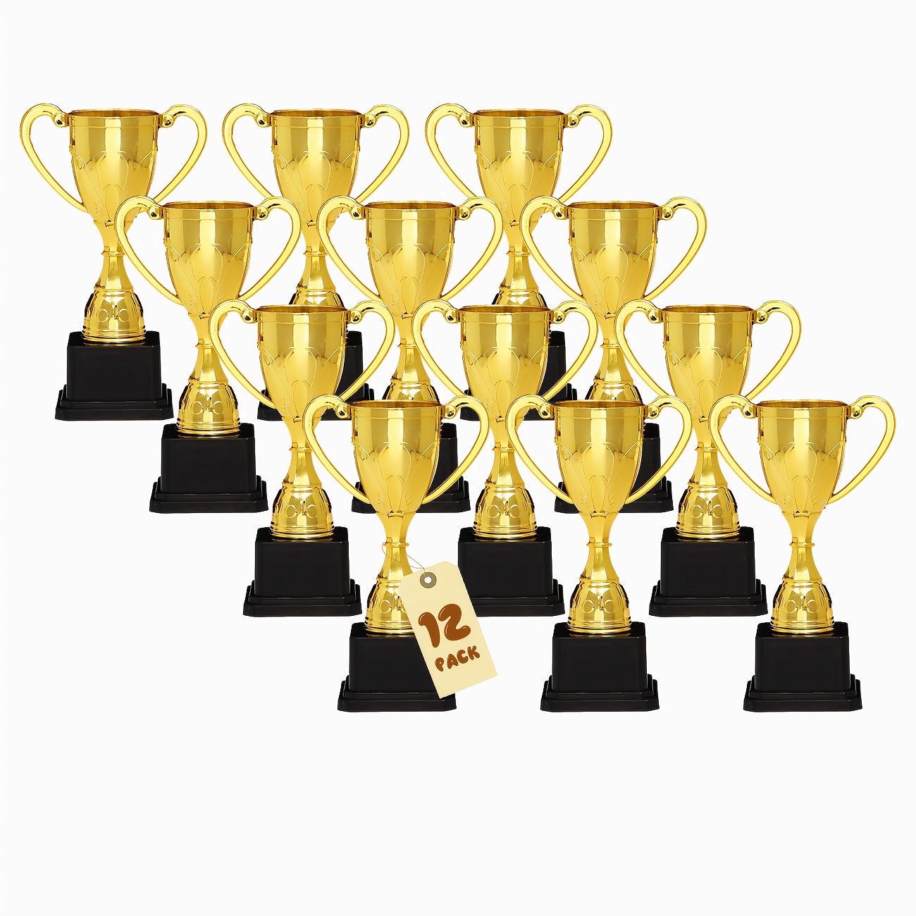 E-shop 12 Trophäen mit quadratischen Basen, erhältlich in Gold und Roségolden, hergestellt aus Kunststoff, messen 5,31 Zoll (ca. 13,5 cm), geeignet für