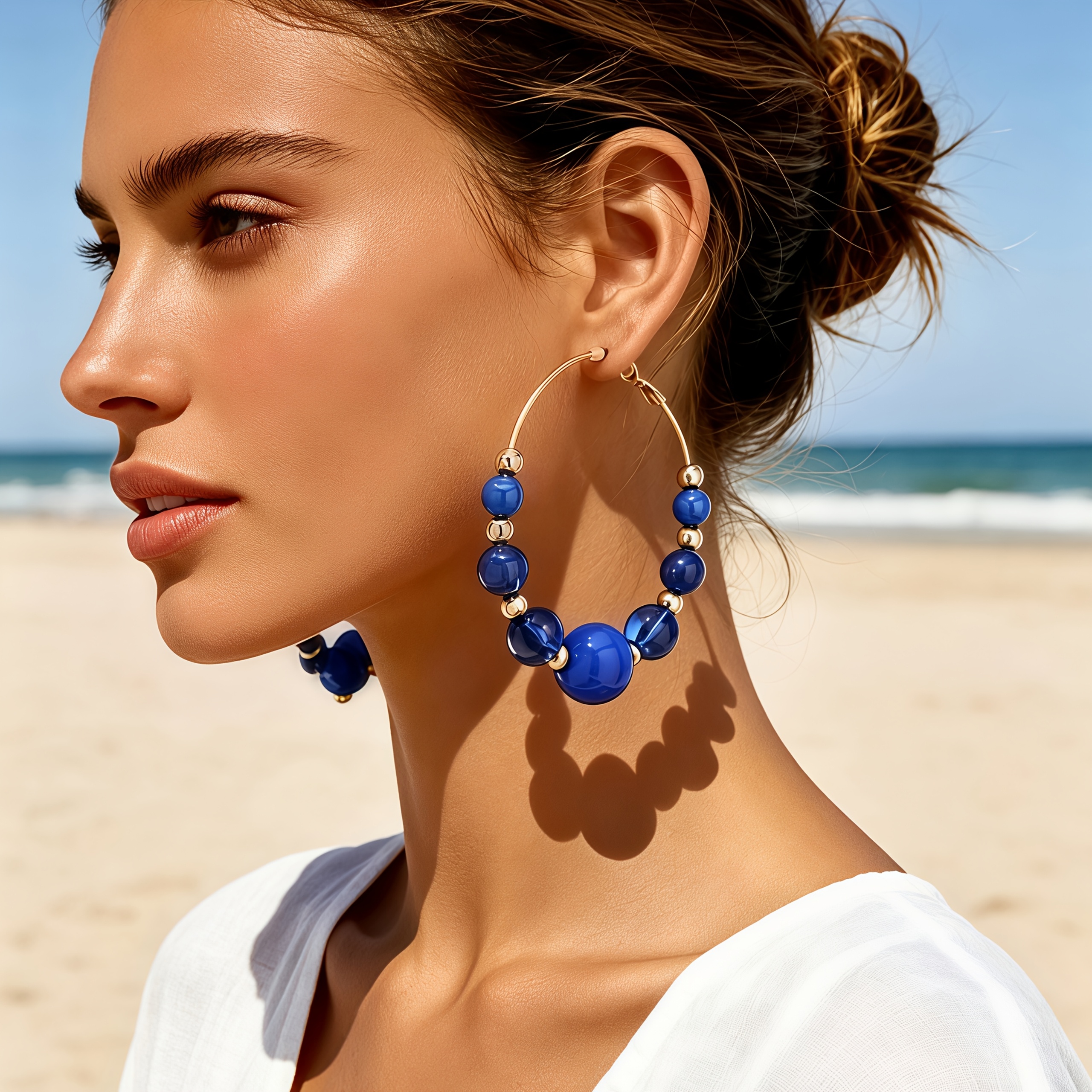 Women's Bohemian Large Round Bead Tassel Hoop Earrings