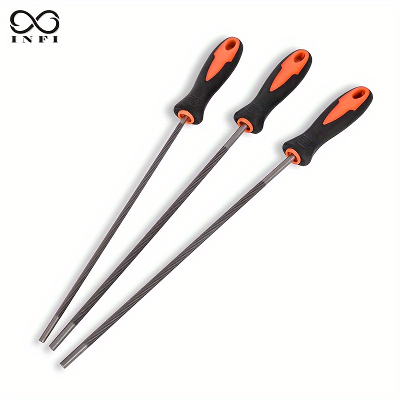 

3-pack Manual Chainsaw Sharpening File Set – High Carbon Steel Round Files With Ergonomic Handles For Efficient Chain Maintenance, Multiple Sizes – Power-free, Handheld Chain Sharpener Tool Kit