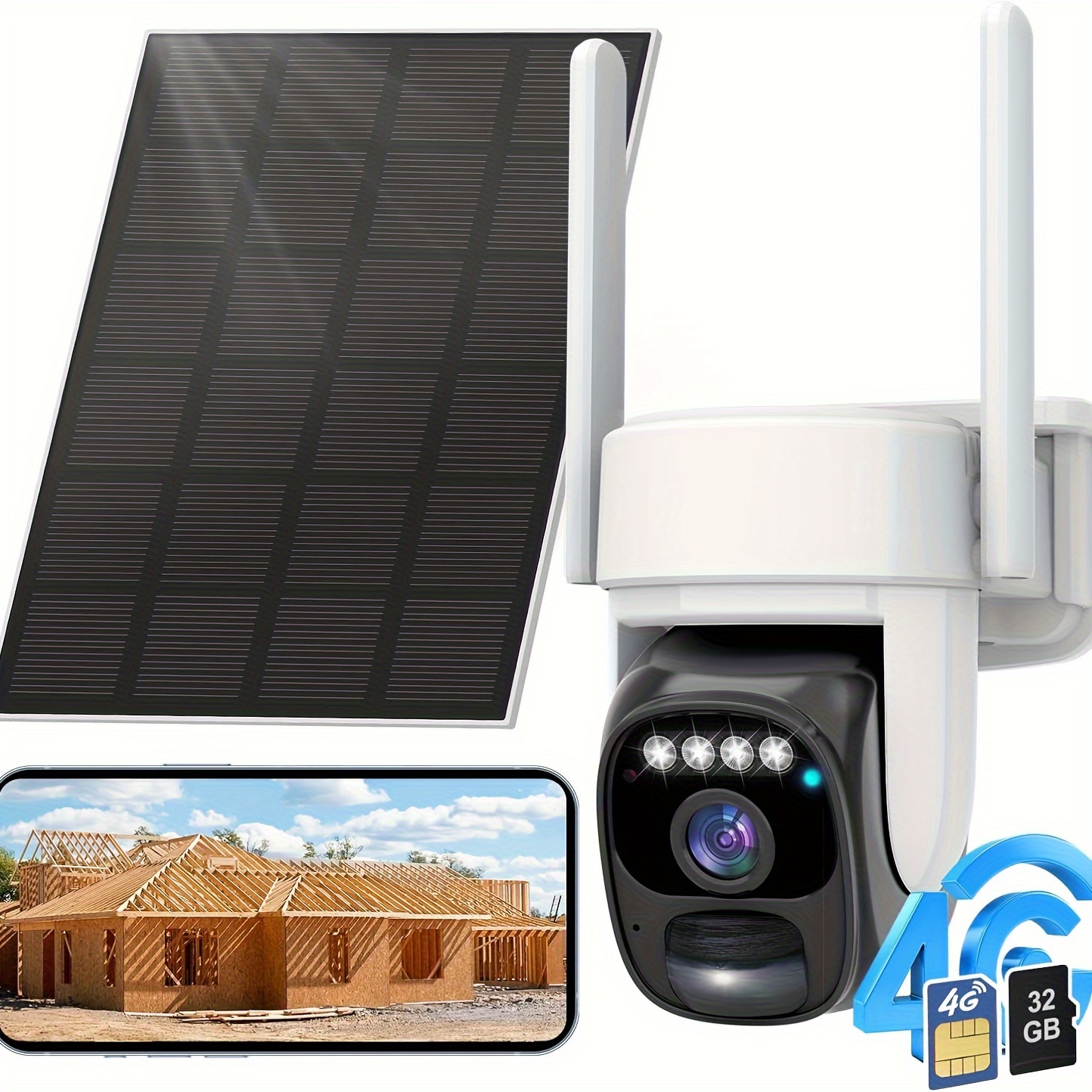 

4g Lte Solar Cellular Security Camera, U.s. Local Sim&sd Card Included, No Wifi Needed, 2k Live Video, 360° Full View, Color Night Vision, Pir Motion Sensor, Flashlight&siren Alerts