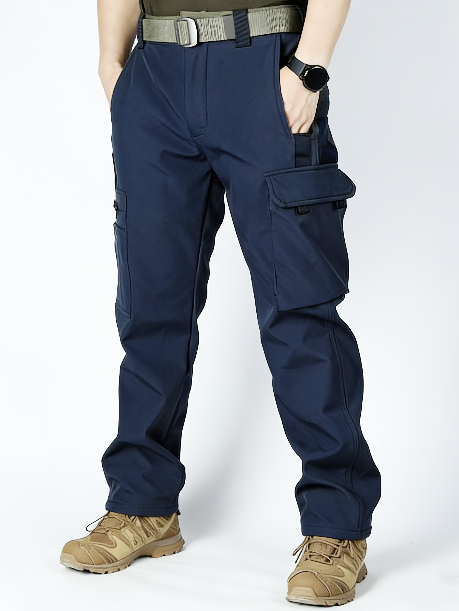 Men's Fleece-Lined Windproof Cargo Pants for Outdoor Activities