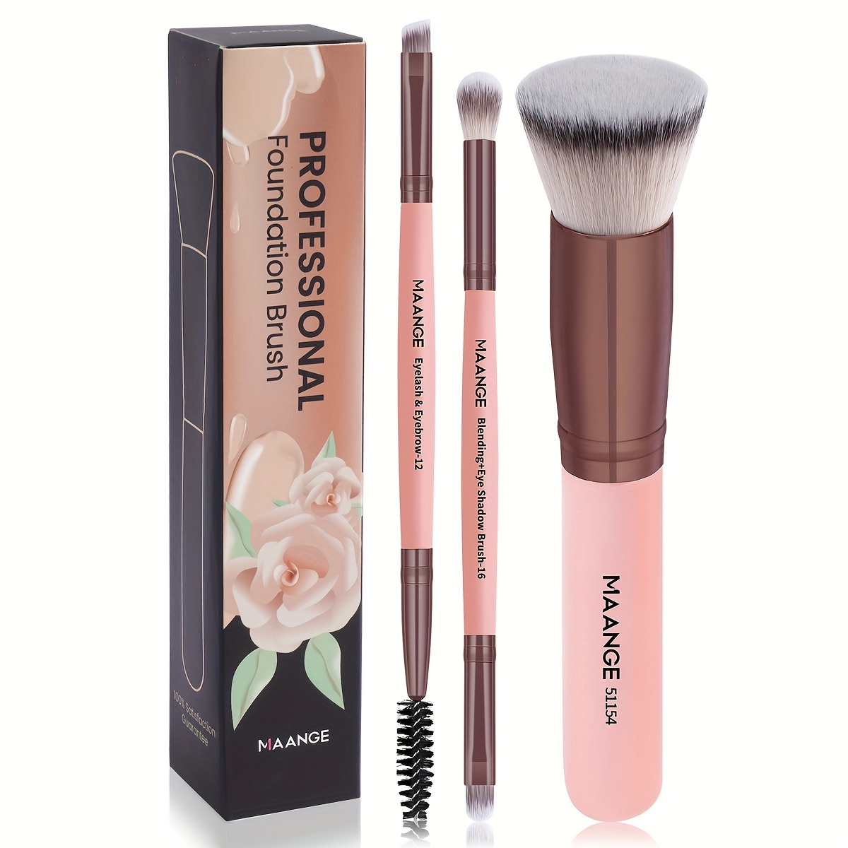 MAANGE 3pcs Foundation and Eye Brush Set, Makeup Essentials