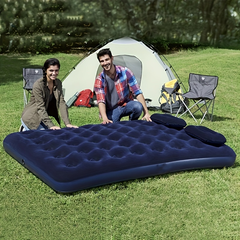 Matelas Gonflable Portable, Lit d'Air Épais en Polaire Recto-Verso Pliable pour le Camping et la Plage avec Pompe Incluse