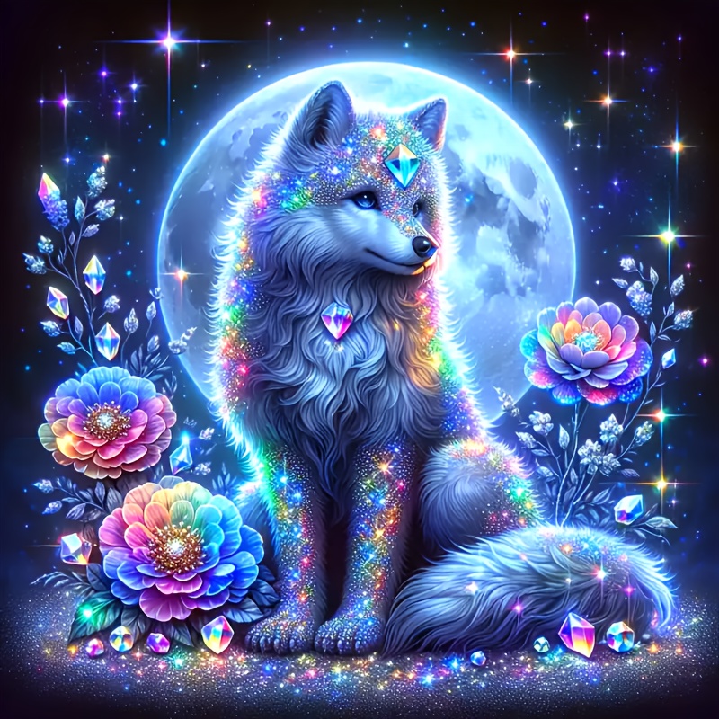 TEMU 1pc Glowing Wolf Animal Design Diamond Painting Kit, 40x40cm/15.75x15.75 Inches Diy 5d Diamond Painting Craft Set, Suitable For Beginners And