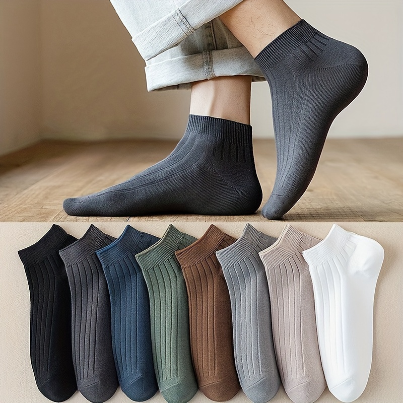 

5 Pairs Men's Ankle Low Cut Breathable Moisture-wicking Polyester Spandex , Solid Color, Knit Fabric, With Hand Wash Only, For Summer Essential Socks, Sweat-resistant