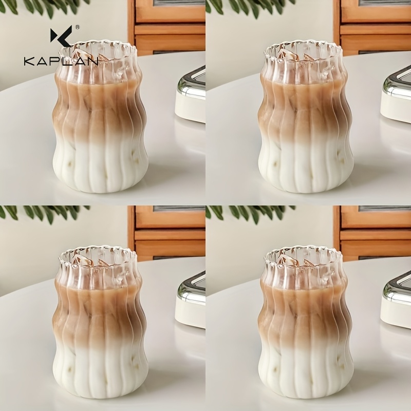 E-shop 4-teiliges kreatives Wellenmuster Glas-Set, hochwertig borosilikatglas hitzebeständig, transparente Becher für Kaffee, Eistees, Saft & – ideal